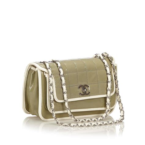 white chanel shoulder bag|Chanel patent leather shoulder bag.